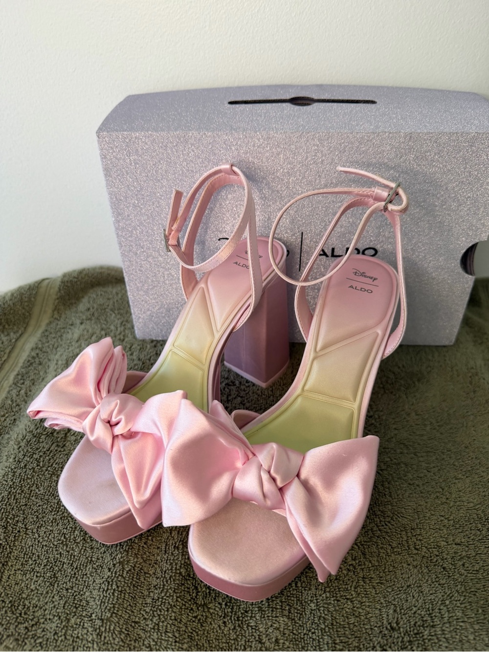 Disney ALDO Pink Satin Bow Platform Sandals